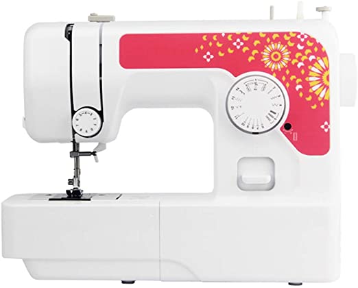 Maquina de coser pequeña blanca con rojo